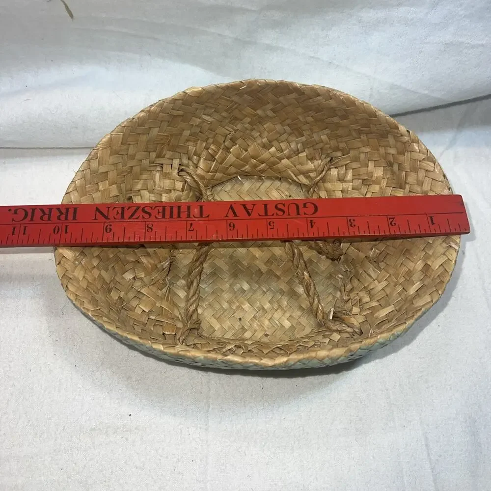 Sea Grass Woven Basket Natural And Teal Handles Medium Vintage Plant‎ Basket